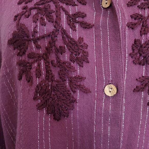 NEW Soft Surroundings Rasberry Red Striped Button Up Size M - Picture 5 of 15